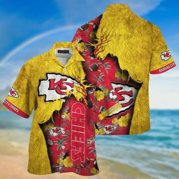 Sport-Team Kansas City Chiefs Gold Red Hawaiian Shirt Men Women Aloha Shirt
