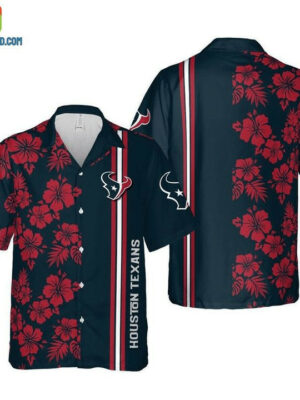 Sport-Team Houston Texans Blue Red Flower Hawaiian Shirt V2 Men Women Aloha Shirt