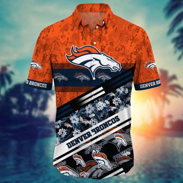 Sport-Team Denver Broncos Tropical Flowers Orange Hawaiian Shirt V3 Men Women Aloha Shirt