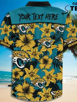 Sport-Team Jacksonville Jaguars Custom Name Teal Flower Gold Hawaiian Shirt Men Women Aloha Shirt