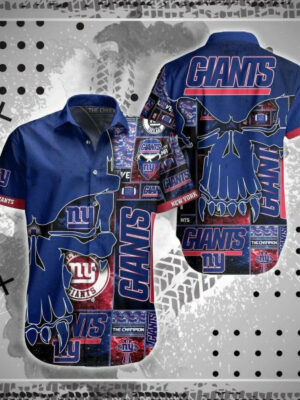 Sport-Team New York Giants Punisher Skull Navy Blue Hawaiian Shirt Men Women Aloha Shirt