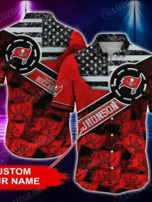 Sport-Team Tampa Bay Buccaneers Custom Name Red Grey Hawaiian Shirt Men Women Aloha Shirt