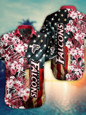 Sport-Team Atlanta Falcons America Flag Flower Hawaiian Shirt Men Women Aloha Shirt