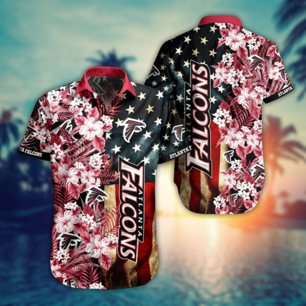 Sport-Team Atlanta Falcons America Flag Flower Hawaiian Shirt Men Women Aloha Shirt