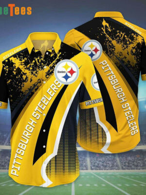 Sport-Team Pittsburgh Steelers Logo Black Ink Drop Graphic Steelers Hawaiian Shirt - Perfect Gifts For Your Loved Ones
