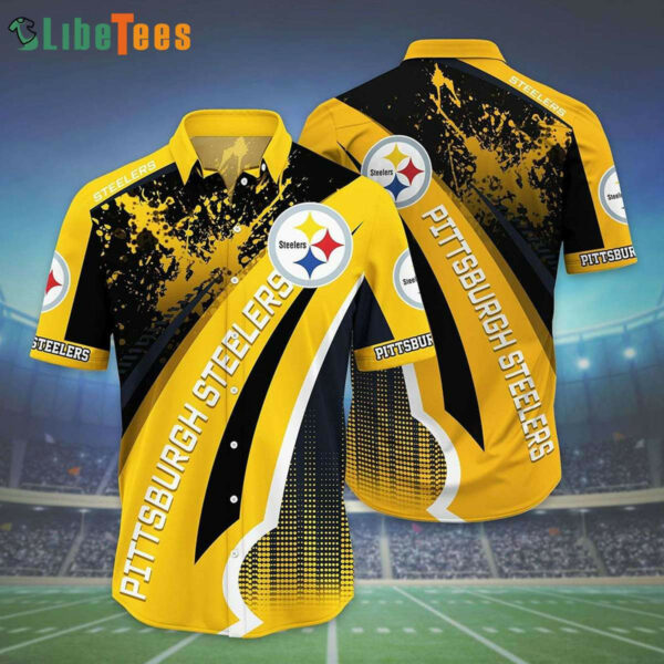 Sport-Team Pittsburgh Steelers Logo Black Ink Drop Graphic Steelers Hawaiian Shirt - Perfect Gifts For Your Loved Ones