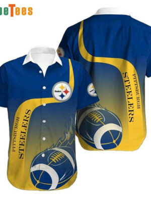 Sport-Team Pittsburgh Steelers Logo Blue Yellow And Rugby Hawaiian Shirt - Perfect Gifts For Your Loved Ones