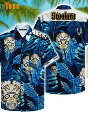Sport-Team Pittsburgh Steelers Logo Skull And Leafs Pattern Steelers Hawaiian Shirt - Perfect Gifts For Your Loved Ones