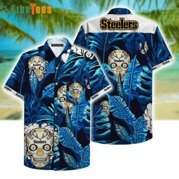 Sport-Team Pittsburgh Steelers Logo Skull And Leafs Pattern Steelers Hawaiian Shirt - Perfect Gifts For Your Loved Ones