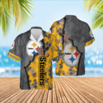 Sport-Team Pittsburgh Steelers Logo Grey Golden Hawaiian Shirt - Perfect Gifts For Your Loved Ones