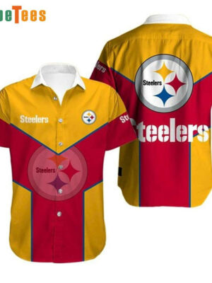 Sport-Team Pittsburgh Steelers Logo Red And Yellow Steelers Hawaiian Shirt - Perfect Gifts For Your Loved Ones