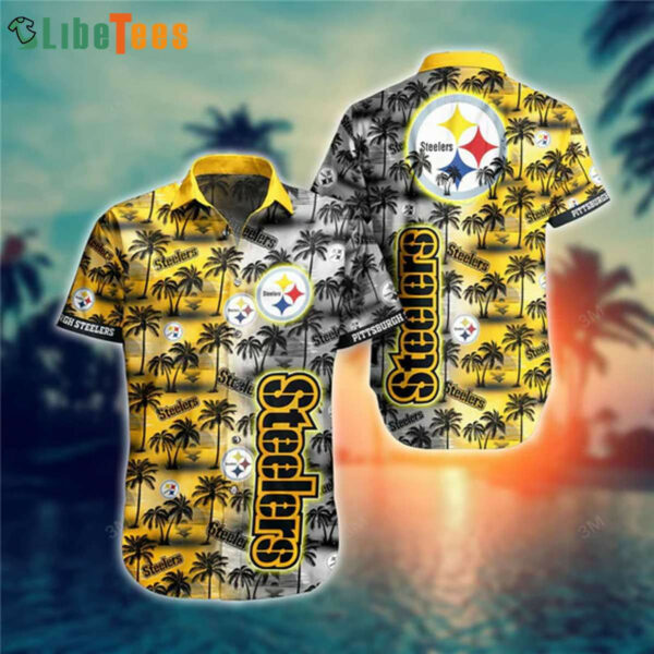 Sport-Team Pittsburgh Steelers Logo And Palm Trees Pattern Steelers Hawaiian Shirt - Perfect Gifts For Your Loved Ones