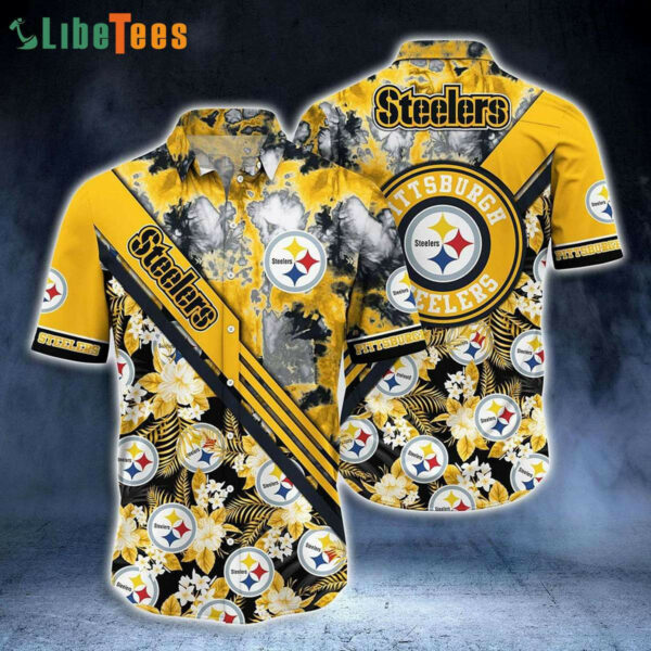 Sport-Team Pittsburgh Steelers Logo And Flowers Pattern, Steelers Hawaiian Shirt - Perfect Gifts For Your Loved Ones