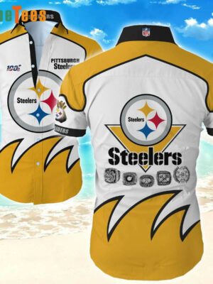 Sport-Team Pittsburgh Steelers Logo Yellow And White Steelers Hawaiian Shirt - Perfect Gifts For Your Loved Ones