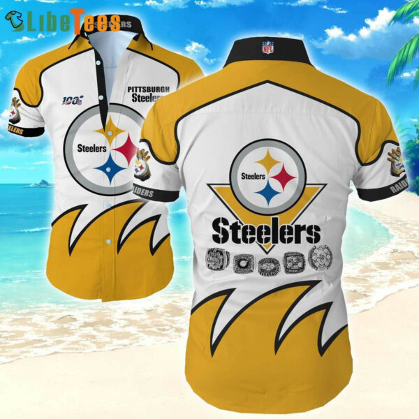 Sport-Team Pittsburgh Steelers Logo Yellow And White Steelers Hawaiian Shirt - Perfect Gifts For Your Loved Ones