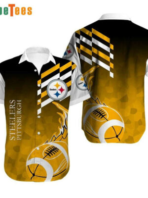 Sport-Team Pittsburgh Steelers Logo Yellow Rugby Fire Graphic Steelers Hawaiian Shirt - Perfect Gifts For Your Loved Ones