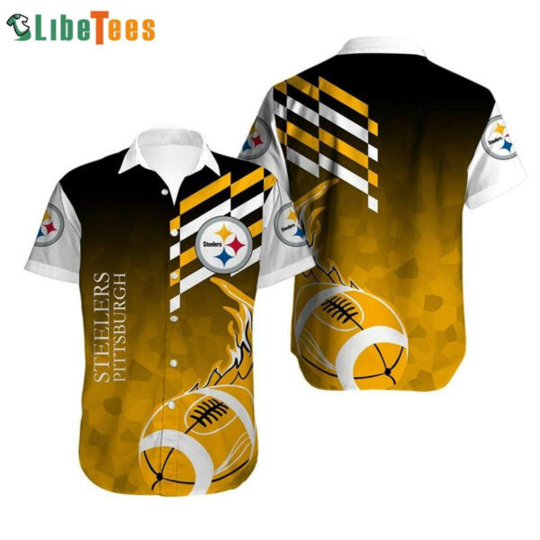 Sport-Team Pittsburgh Steelers Logo Yellow Rugby Fire Graphic Steelers Hawaiian Shirt - Perfect Gifts For Your Loved Ones