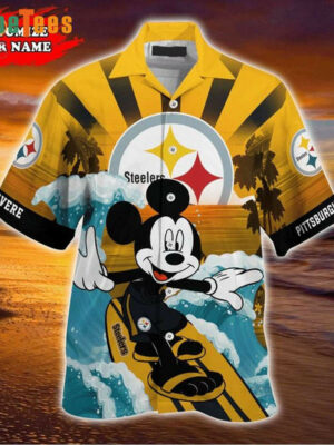 Sport-Team Pittsburgh Steelers Logo Mickey Mouse Surfboard Steelers Hawaiian Shirt - Perfect Gifts For Your Loved Ones