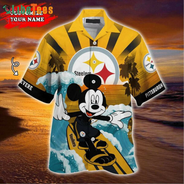 Sport-Team Pittsburgh Steelers Logo Mickey Mouse Surfboard Steelers Hawaiian Shirt - Perfect Gifts For Your Loved Ones