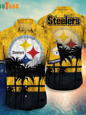 Sport-Team Pittsburgh Steelers Logo Yellow And Black Coconut Tree, Steelers Hawaiian Shirt - Perfect Gifts For Your Loved Ones