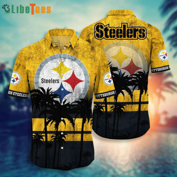 Sport-Team Pittsburgh Steelers Logo Yellow And Black Coconut Tree, Steelers Hawaiian Shirt - Perfect Gifts For Your Loved Ones