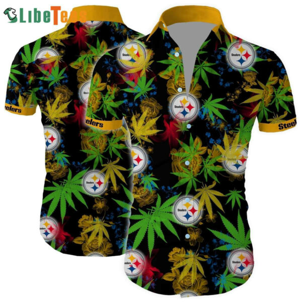 Sport-Team Pittsburgh Steelers Logo And Leafs Pattern Hawaiian Shirt - Perfect Gifts For Your Loved Ones