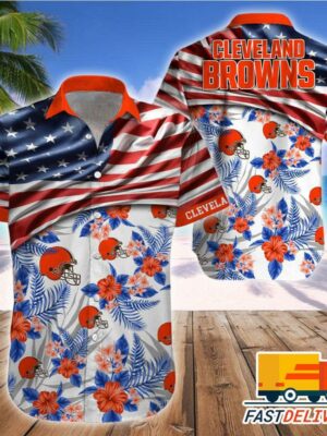 NFL Cleveland Browns Hawaiian Shirt Flag Us Style Gift For Fans Football Lover - Rugby Fan Store