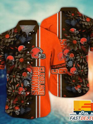 NFL Cleveland Browns Hawaiian Shirt Tropical Flower Gift For Fans Football Lover - Rugby Fan Store