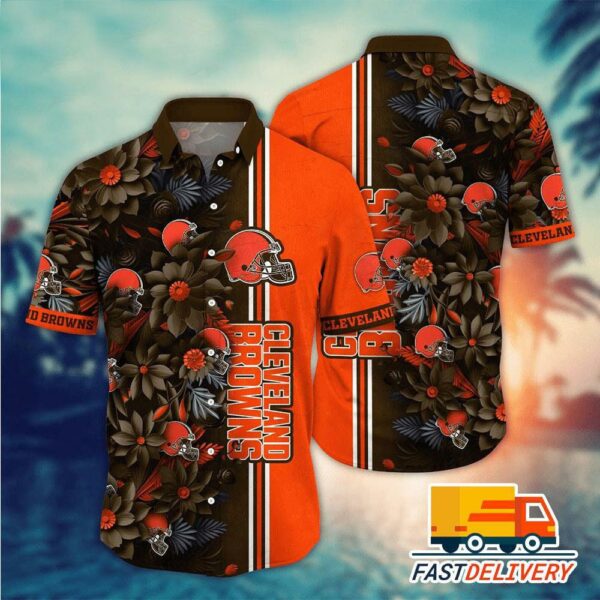 NFL Cleveland Browns Hawaiian Shirt Tropical Flower Gift For Fans Football Lover - Rugby Fan Store