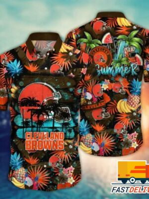 NFL Cleveland Browns Hawaiian Shirt Tropical Fruit Gift For Fans Football Lover - Rugby Fan Store